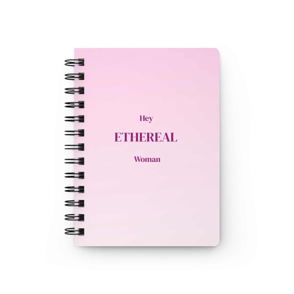 Compact pink Ethereal Woman Spiral Journal with metal binding and glossy cover for reflections and prayers
